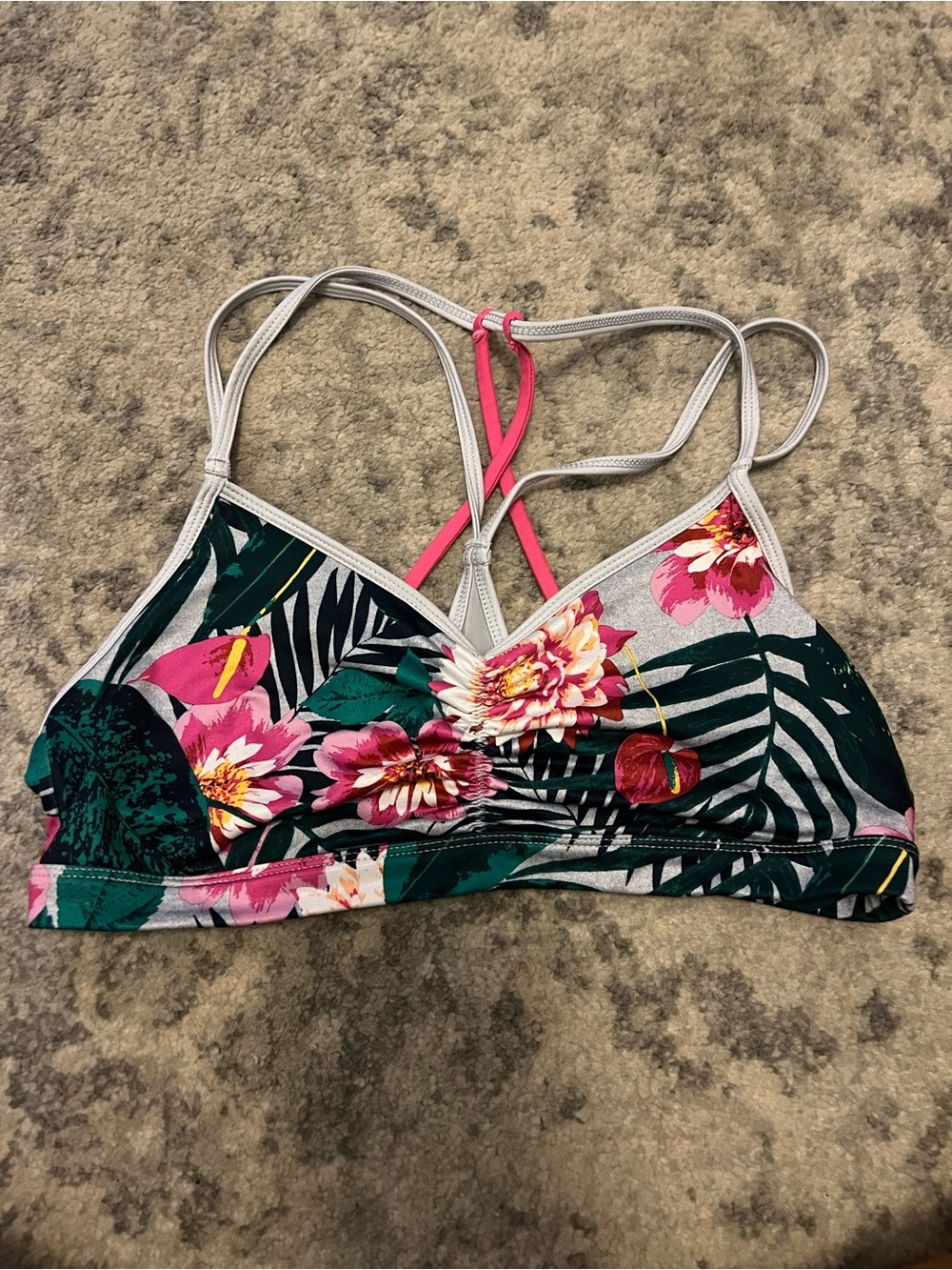 Old Navy Tropical Floral Strappy Bralette in Green & Pink